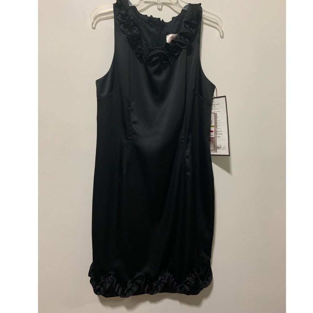 Black cocktail dress with flower accents